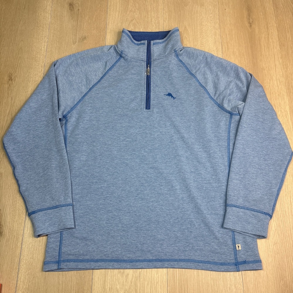 Tommy Bahama Men Blue Heathered Emfielder 1/4 Zip Pullover Sweatshirt Small NWOT